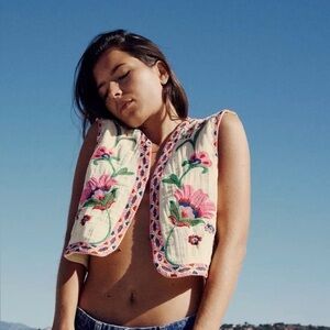 Pink Floral Embroidered Zara Vest
